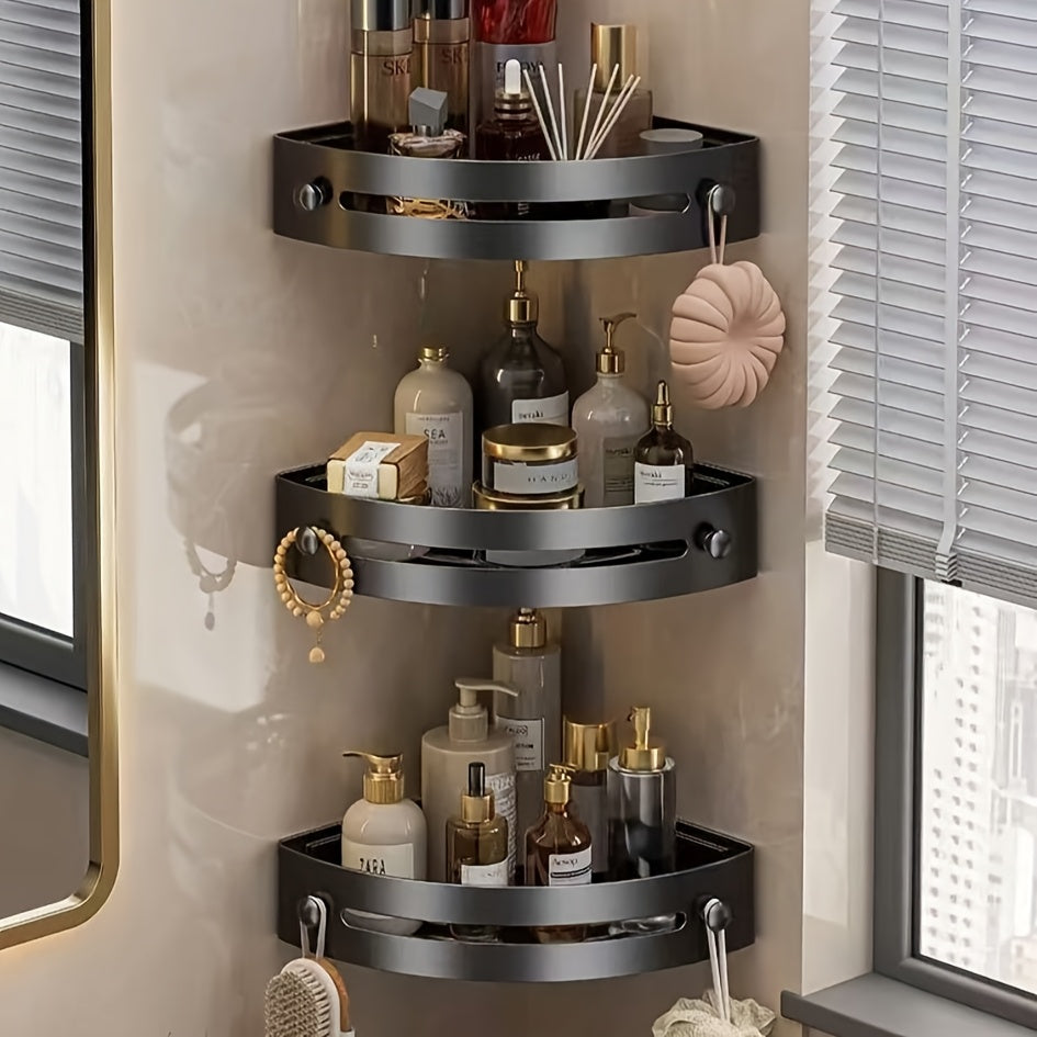 Juego de 3 estantes de esquina de plástico para baño y cocina, almacenamiento colgante
