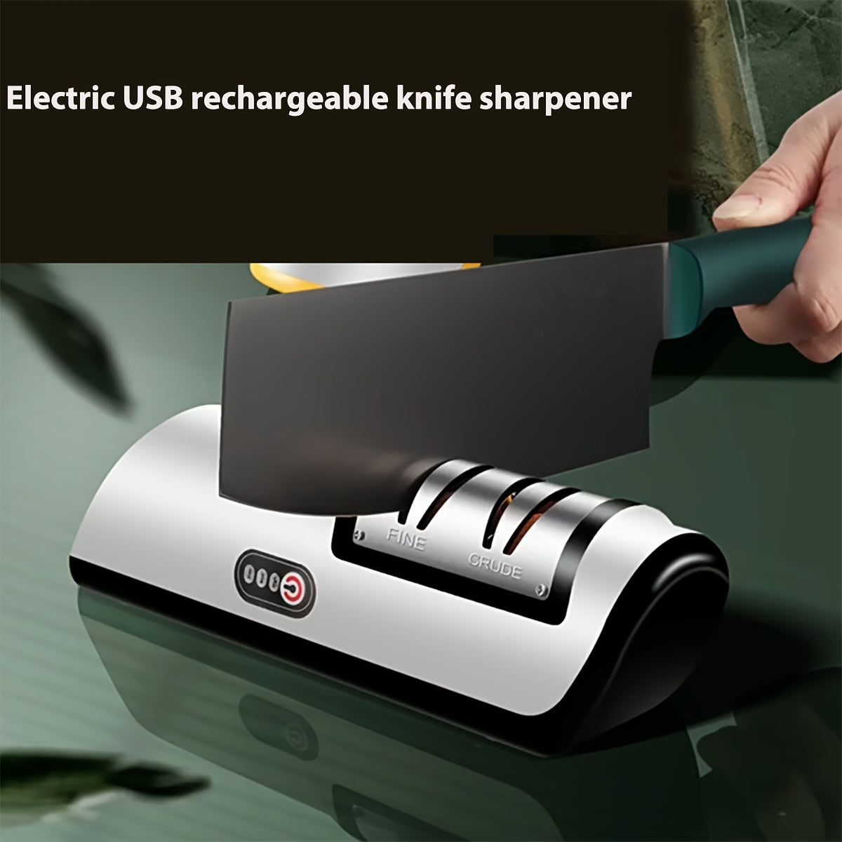 Electric knife sharpener USB charging 2-speed adjustment in silvery white