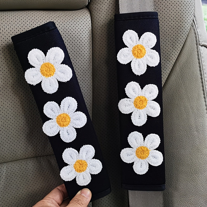 Набор чехлов для ремней безопасности женских сидений из льняного волокна с цветочным дизайном для интерьера