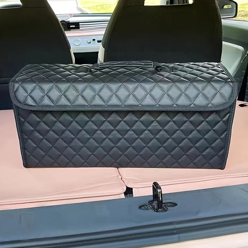 Organizador de maletero de coche en cuero con acolchado en forma de diamante, espacioso y de gran capacidad