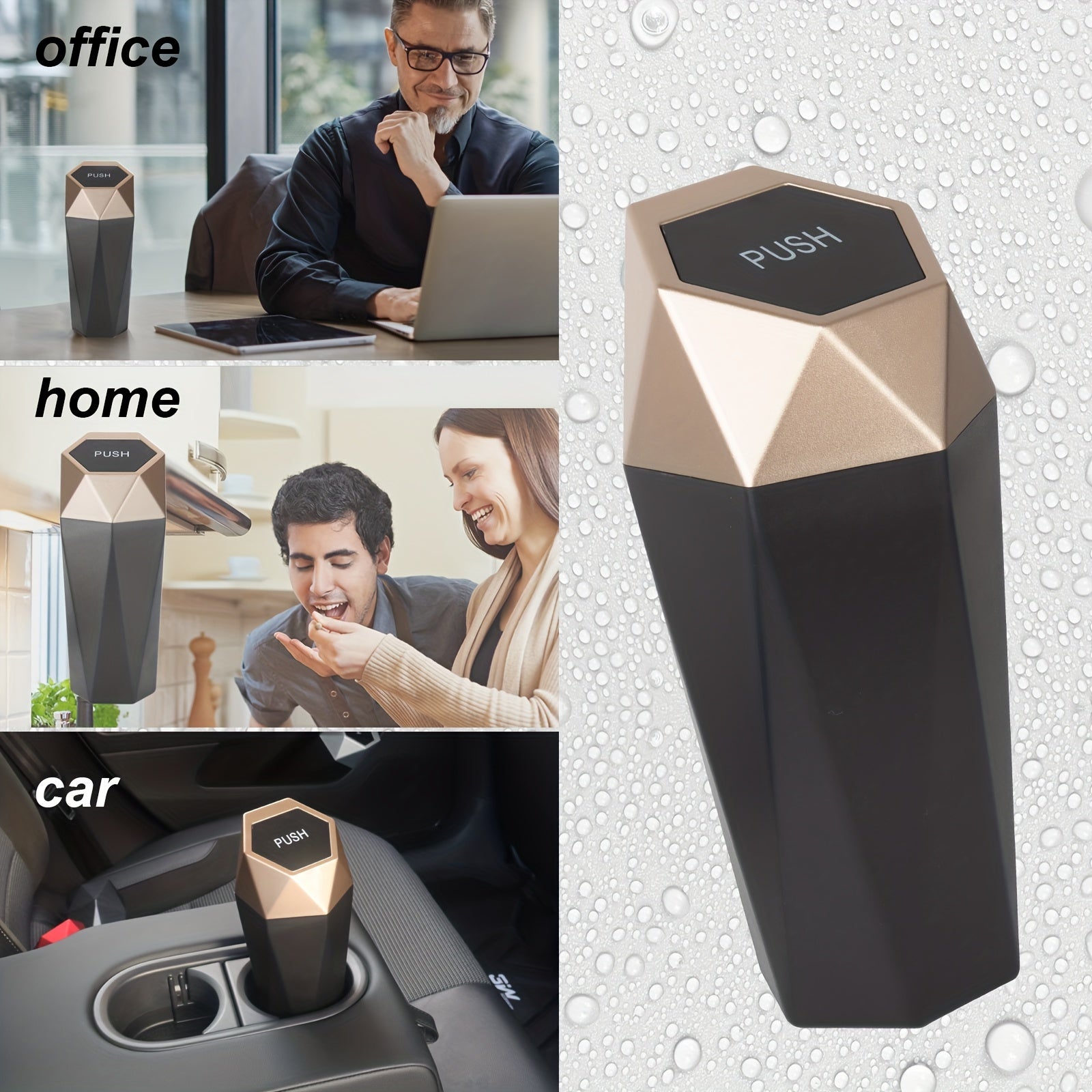 Cubo de basura para coche con tapa, diseño de diamantes, cubo de almacenamiento para vehículos, mini cubo de basura