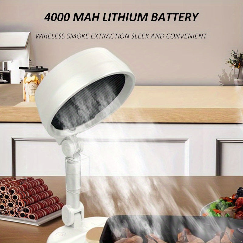 Campana extractora plegable con ventilador de escape de 3 velocidades para cocina interior, barbacoa, olla caliente, parrilla, recargable por USB, compacta, ligera, blanca