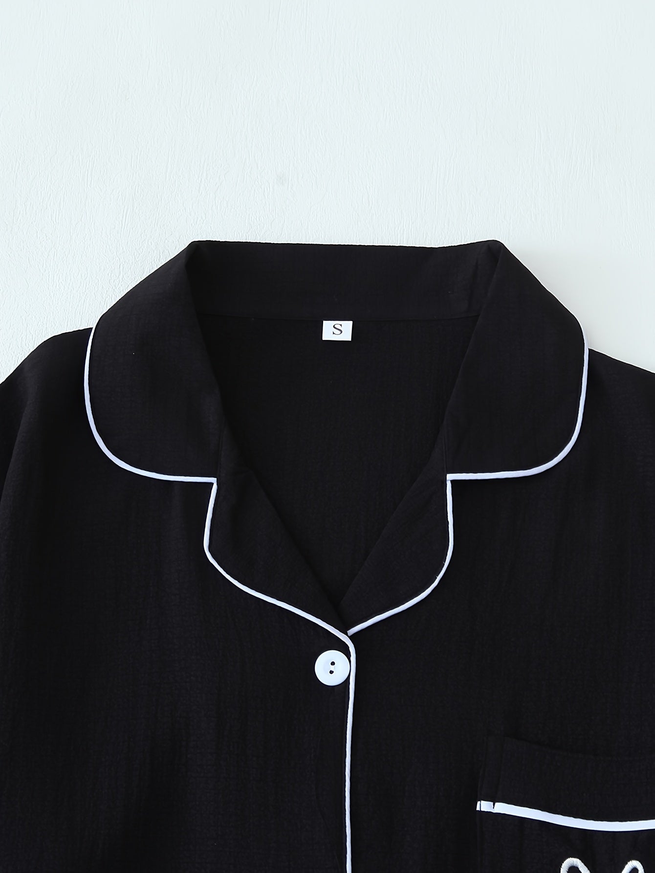 Women's Heart Embroidery Casual Pajama Set Short Sleeve Top and Long Pants