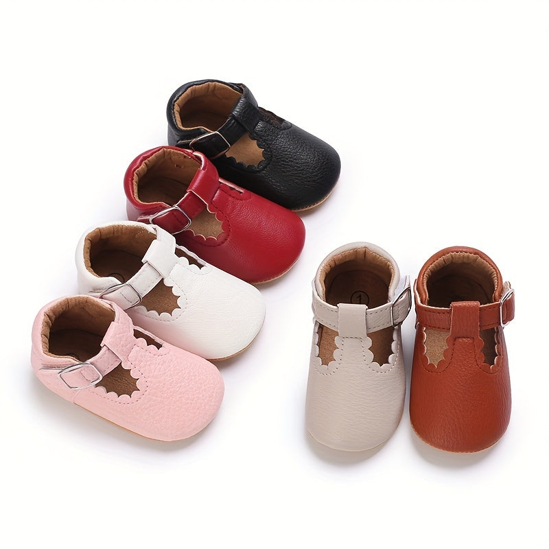 Girls Baby Shoes Solid Color Mary Jane Flat Shoes Non-Slip Lightweight Crib Shoes for Party or Home