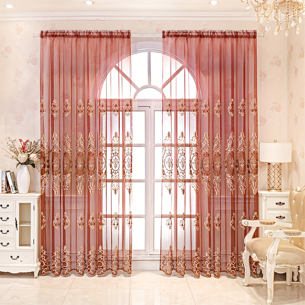 European Style Rhombus Embroidered Sheer Curtains for Living Room or Bedroom