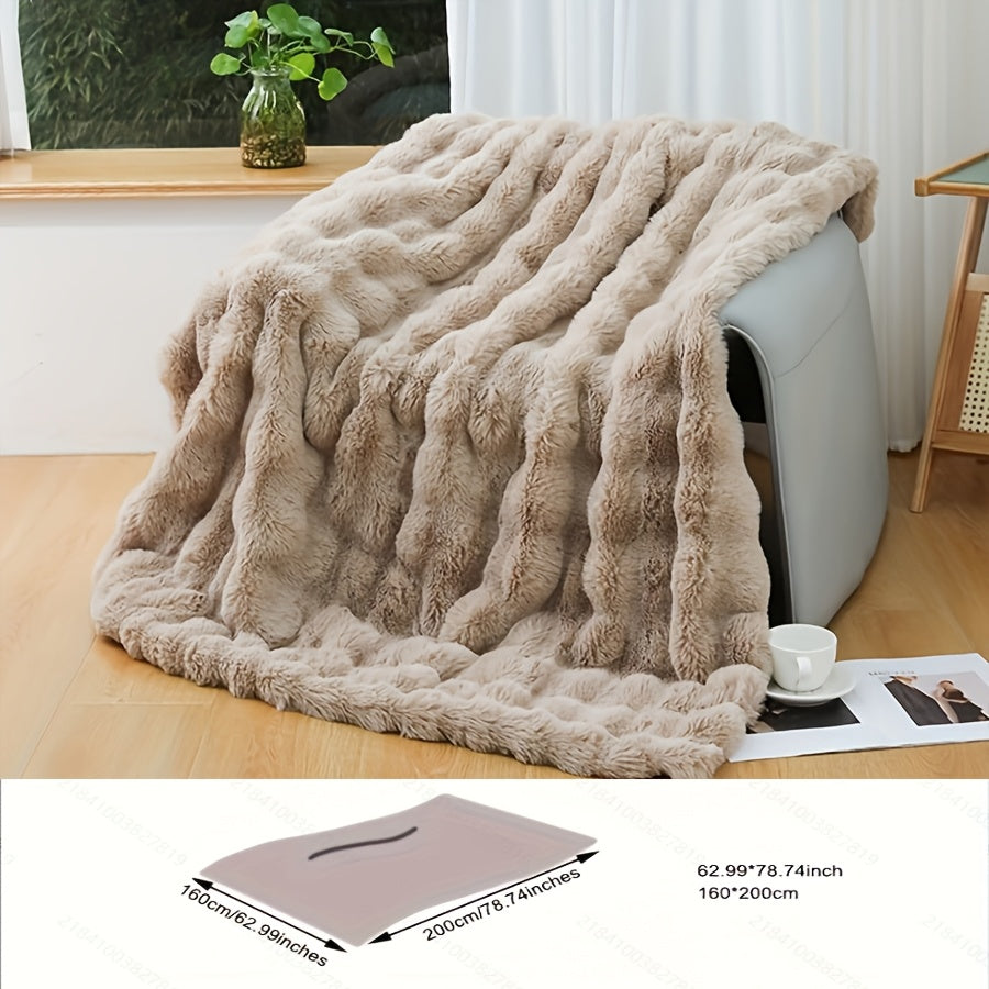 Faux Fur Blanket Double-Sided Tuscany-Inspired Thickened Cozy All-Season Sofa Throw