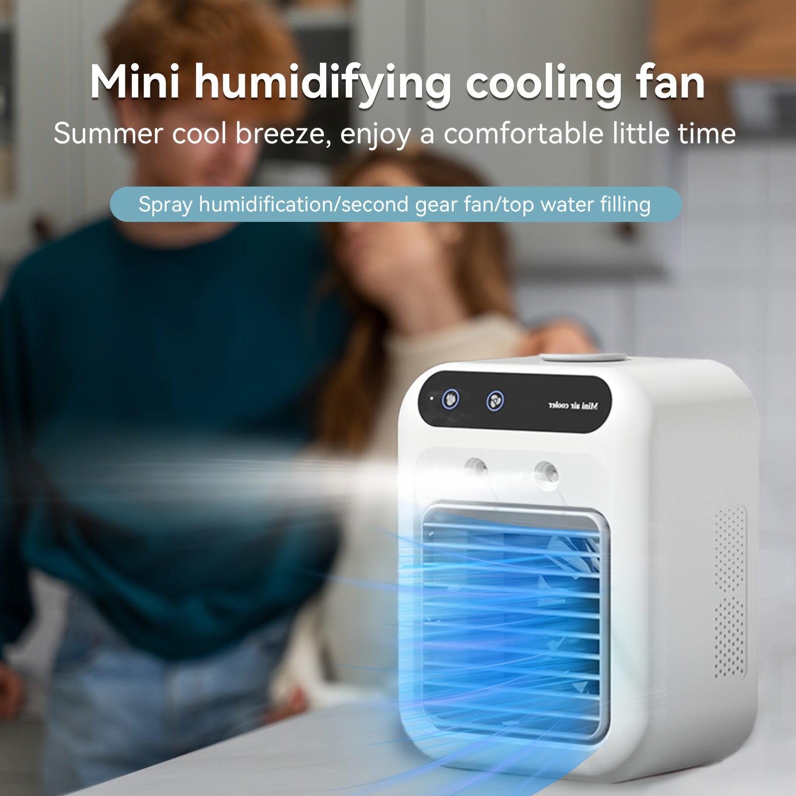 Portable desktop cooling fan with large tank capacity continuous spray low noise fast cooling USB rechargeable for bedroom office dorm outdoor camping car