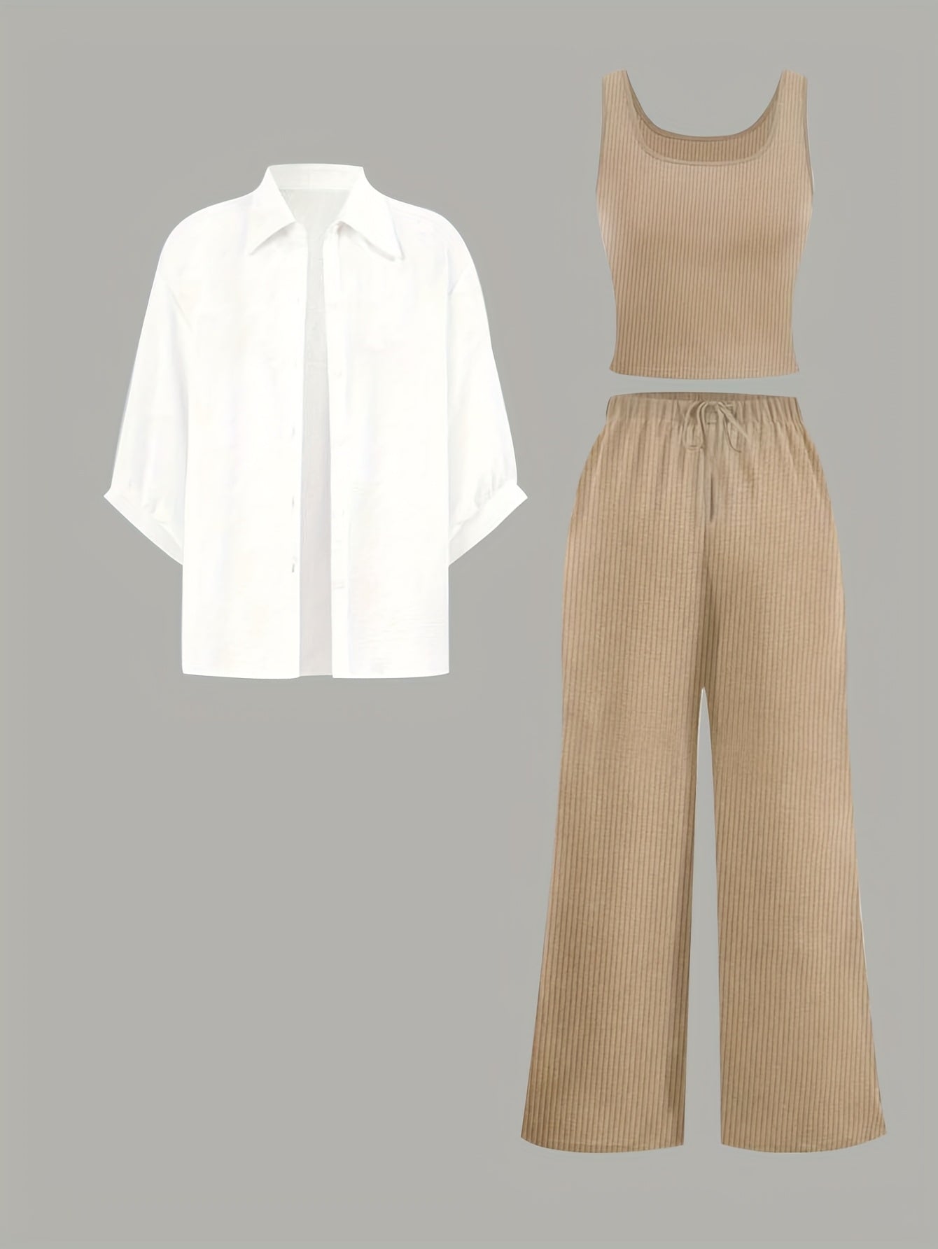 Женский комплект из 3 предметов: рубашка, топ и брюки однотонного цвета