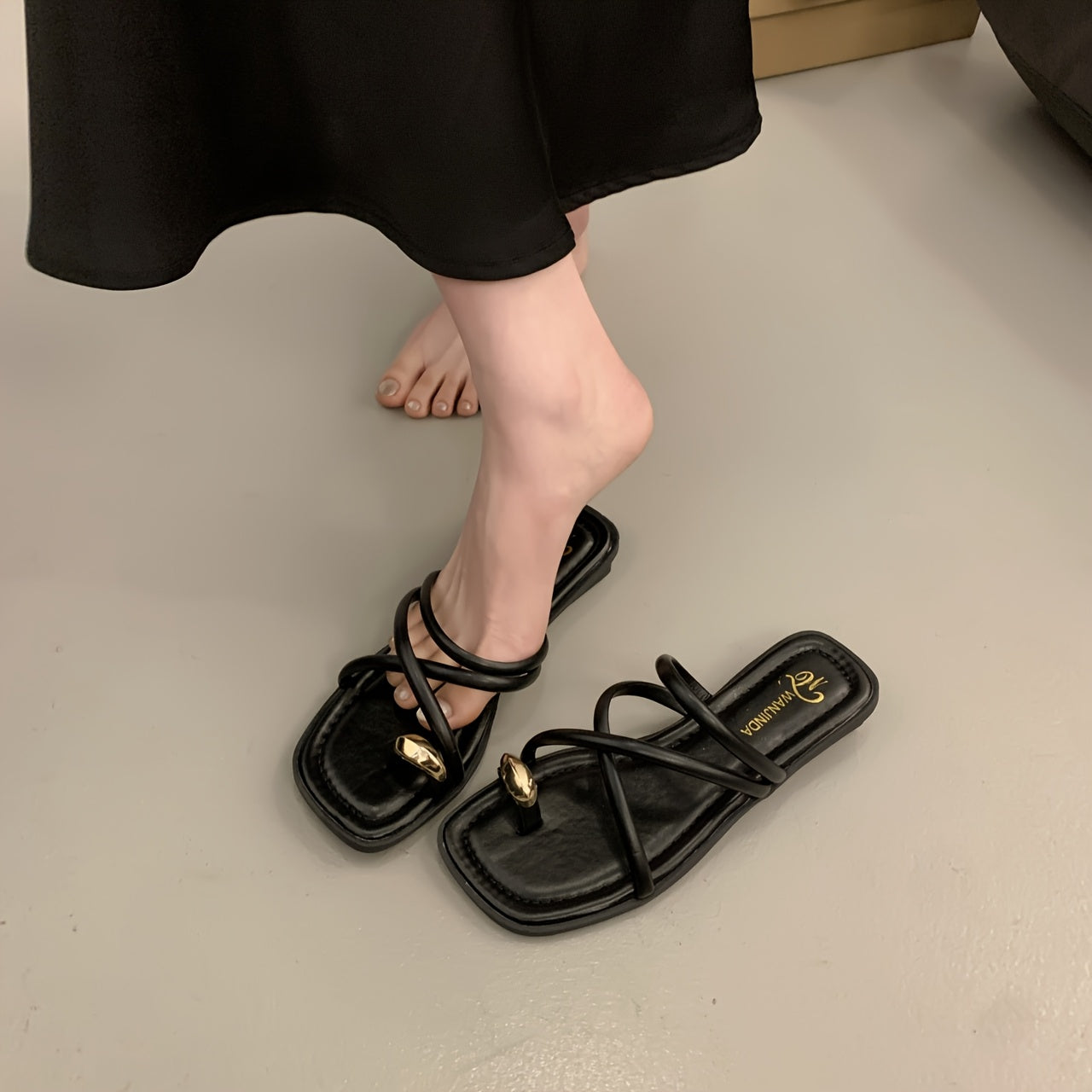 Women's Slide Sandals Open-Toe Cushioned Non-Slip Summer Casual Black White