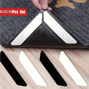 Белый набор из 8, 12 или 16 многоразовых и моющихся захватов для ковров с двухсторонней клейкой акриловой и силиконовой лентой для плоских углов, идеально подходит для использования в прихожей, спальне и на веранде.