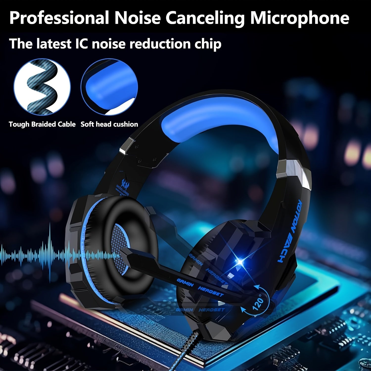 Stereo Gaming Headset with Noise Cancelling Microphone and LED Light for PS4 Xbox One PS5