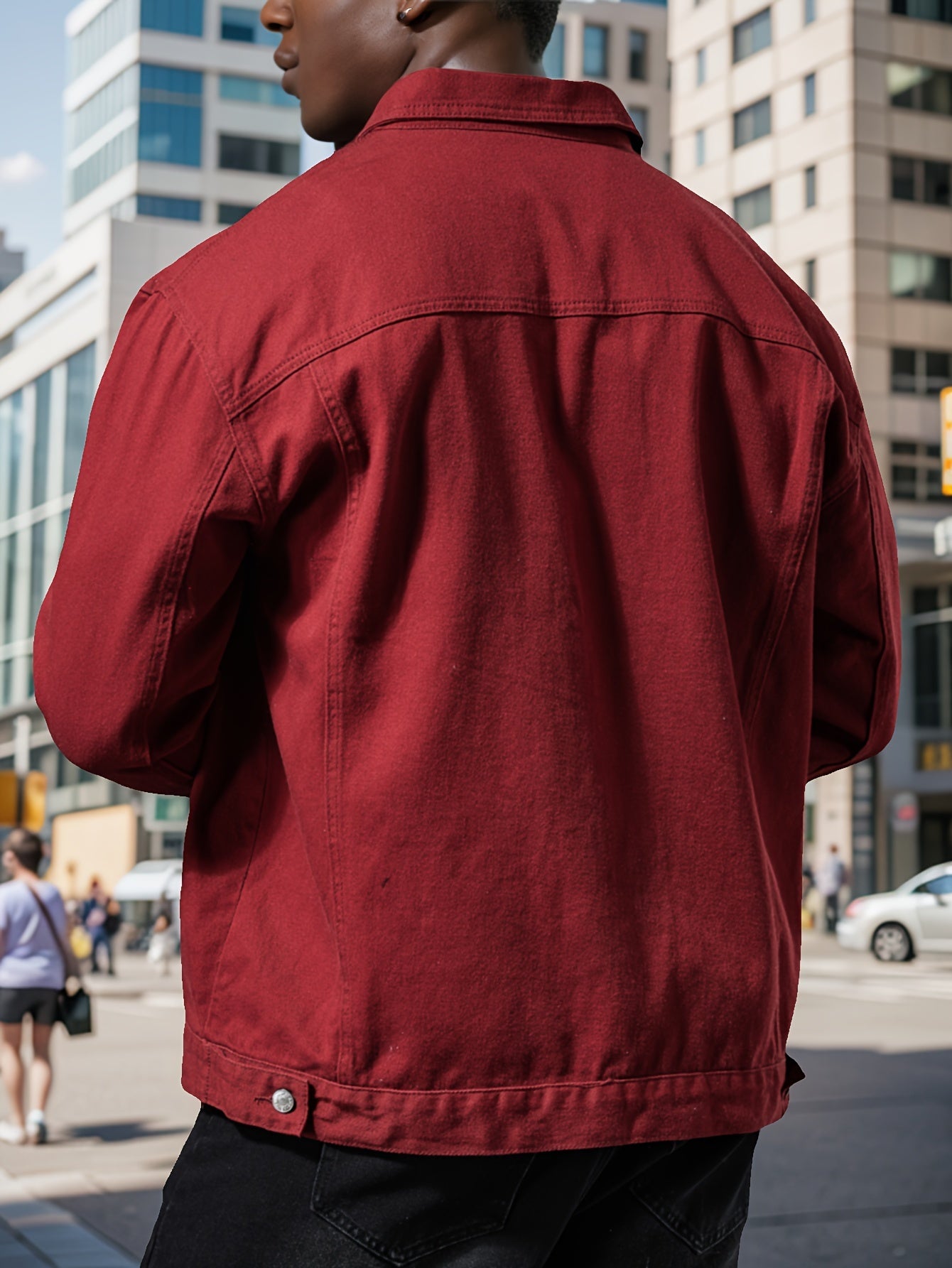 Plus Size Men's Denim Jacket Solid Cotton Casual for Spring and Fall