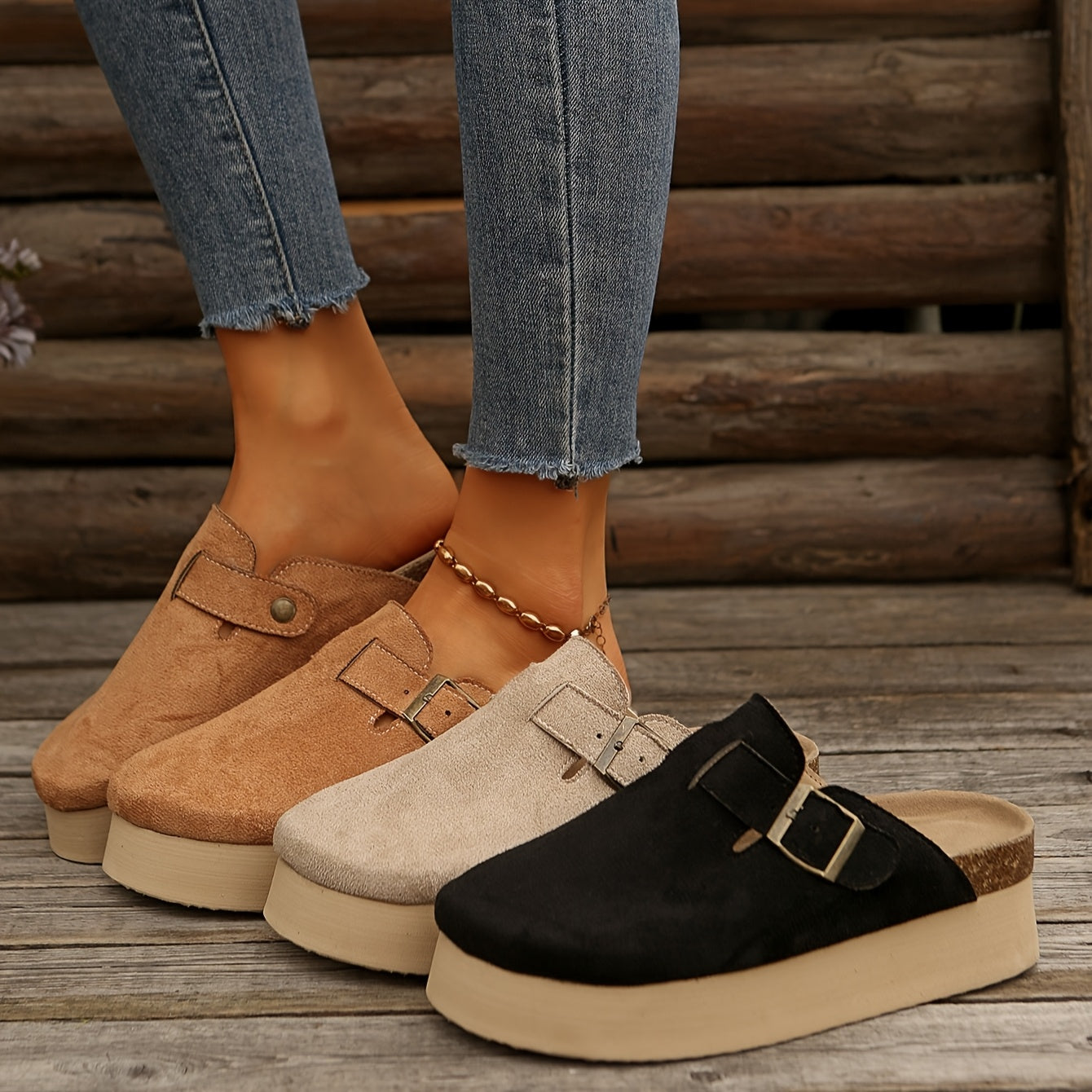 Women's Casual Thick-Soled Mules in Black Stylish Comfort Shoes