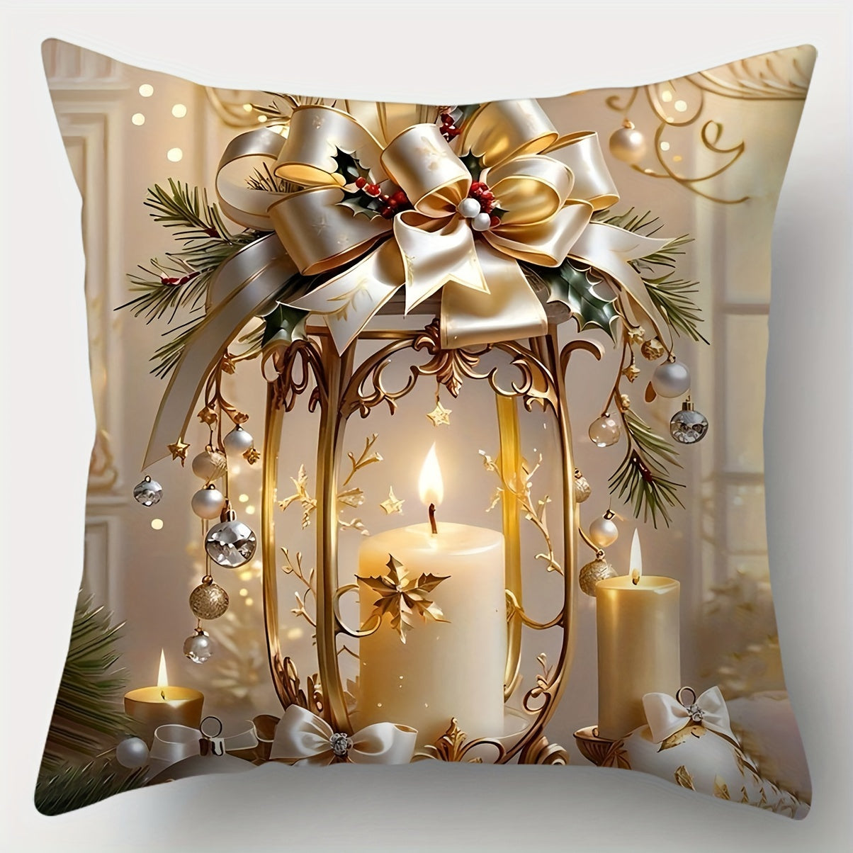 4 золотых рождественских наволочки, 44,96 см x 44,96 см с праздничным дизайном, мягкий полиэстер, застежка на молнии. Идеально подходит для декора дивана и гостиной.