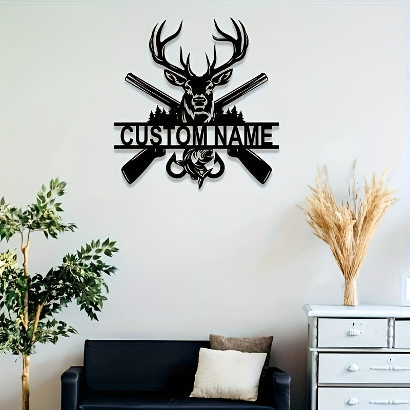 Personalized Deer Wall Art Metal Wildlife Hanging Decor Black Hunting Theme Home Kitchen