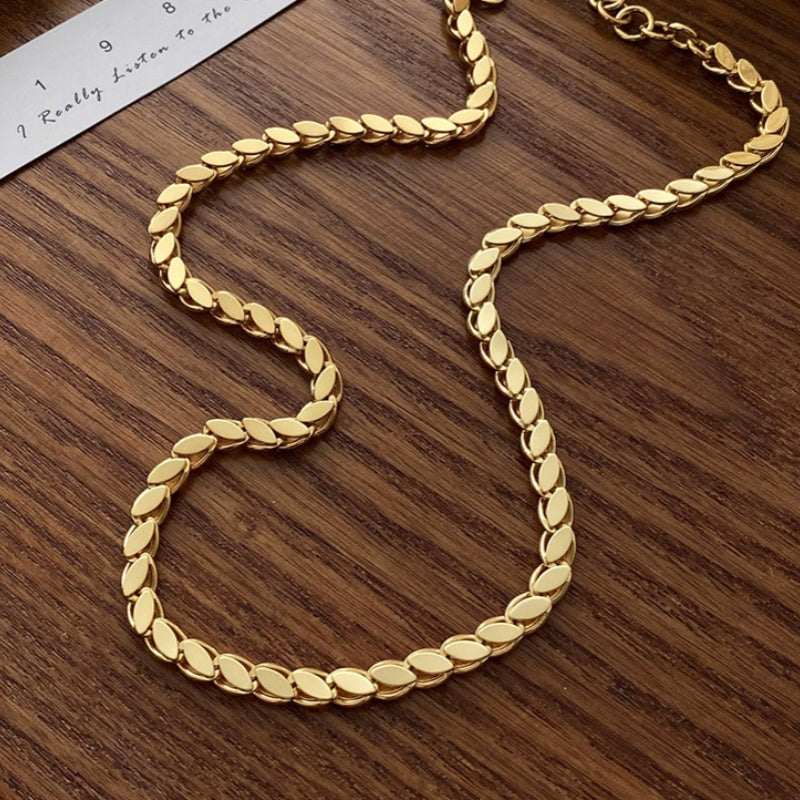 Gold-Plated Wheat Chain Necklace for Women Hip-Hop Style Stainless Steel