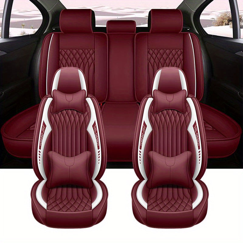 All-Season Faux Leather Car Seat Covers Non-Slip Scratch-Resistant Navy Blue 5-Seat