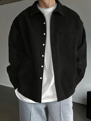 Men's Casual Solid Color Polyester Woven Lapel Shirt