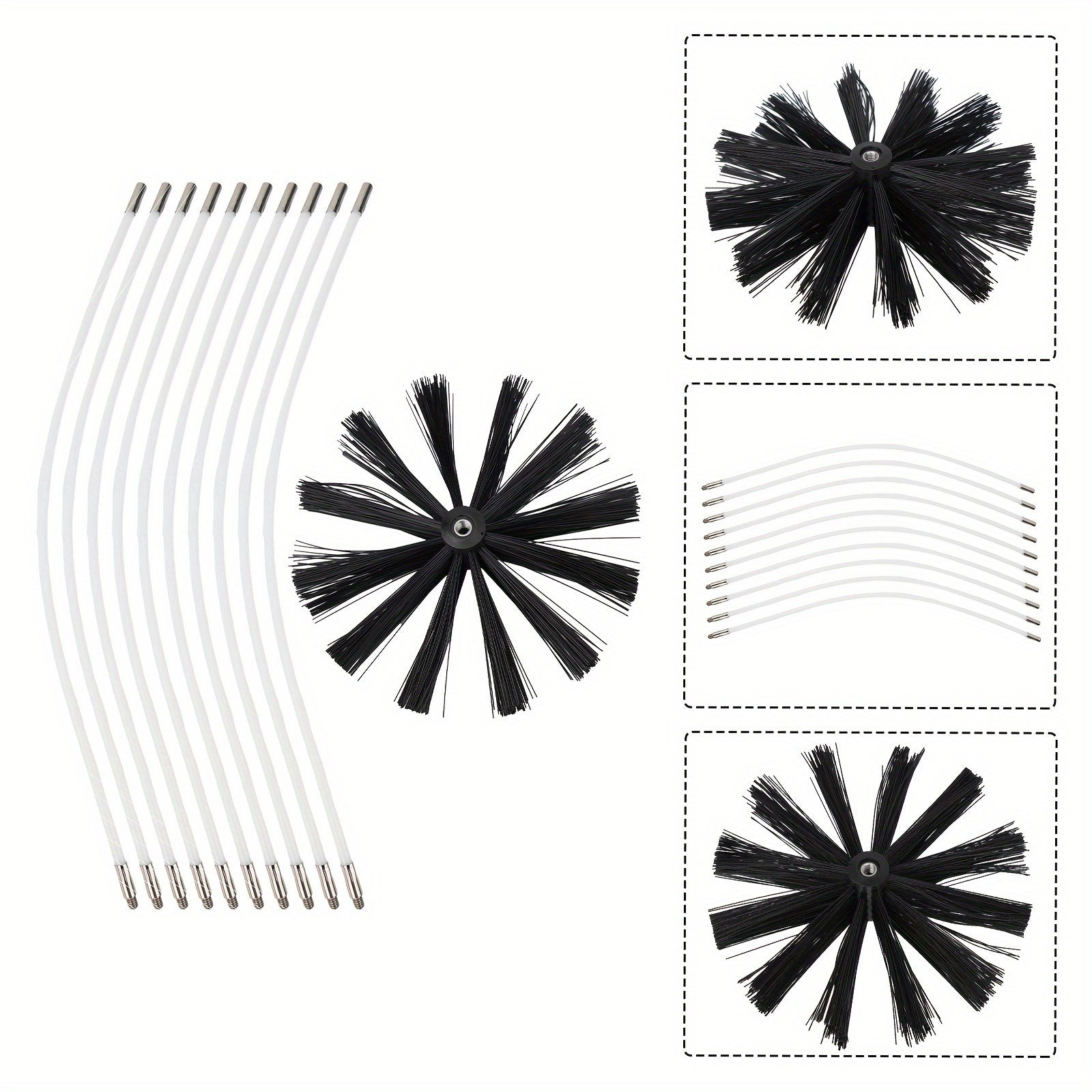 Chimney Dryer Pipe Cleaning Brush Set with 4 Rods and 60cm Brush Rod