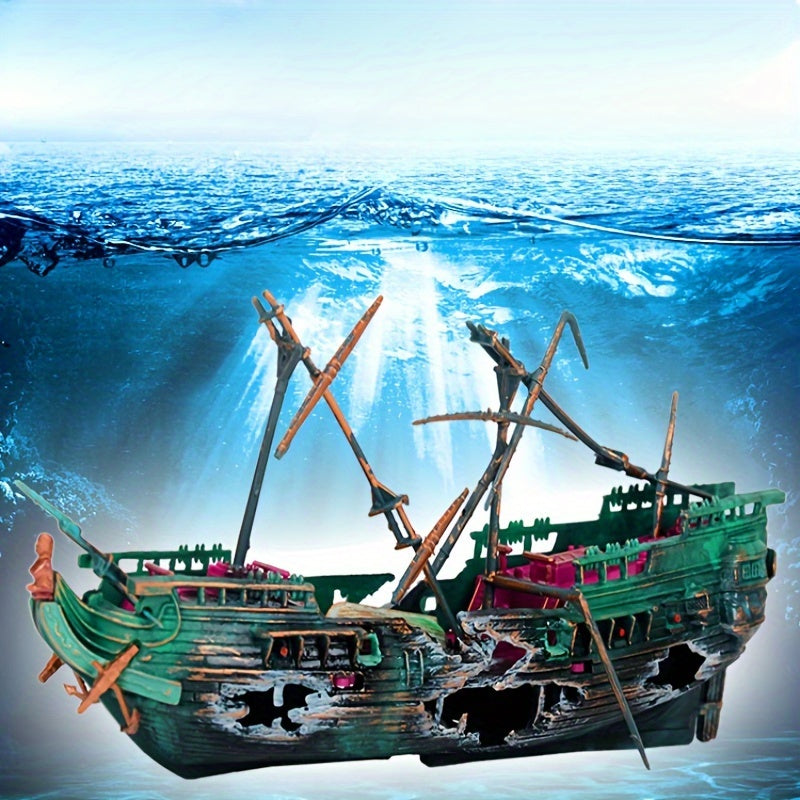 Aquarium Decor Sinking Boat with Oxygen-Enhancing Pneumatic Features for Fish Tank