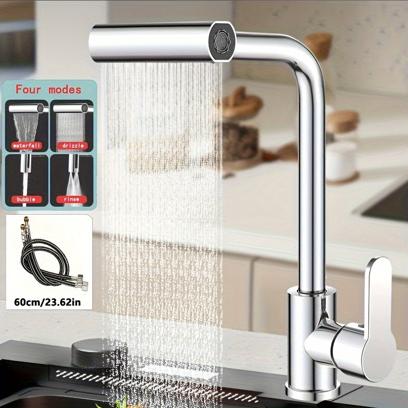 Commercial Kitchen Faucet with Sprayer Rotary Spout Single-Handle Mixer Space-Saving Design