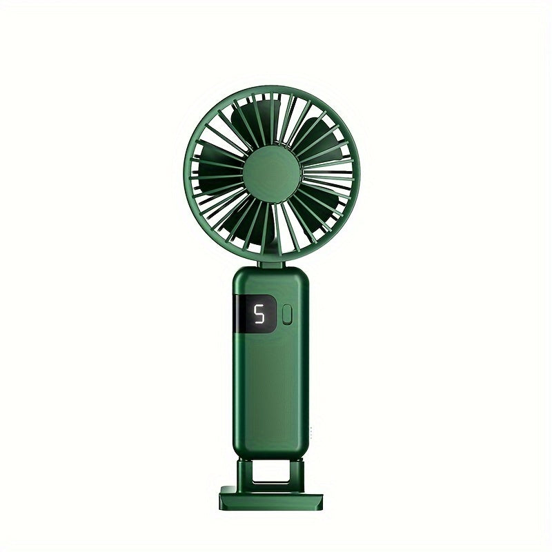 Portable Handheld Fan with LED Display, 5-Speed, Foldable, USB Rechargeable
