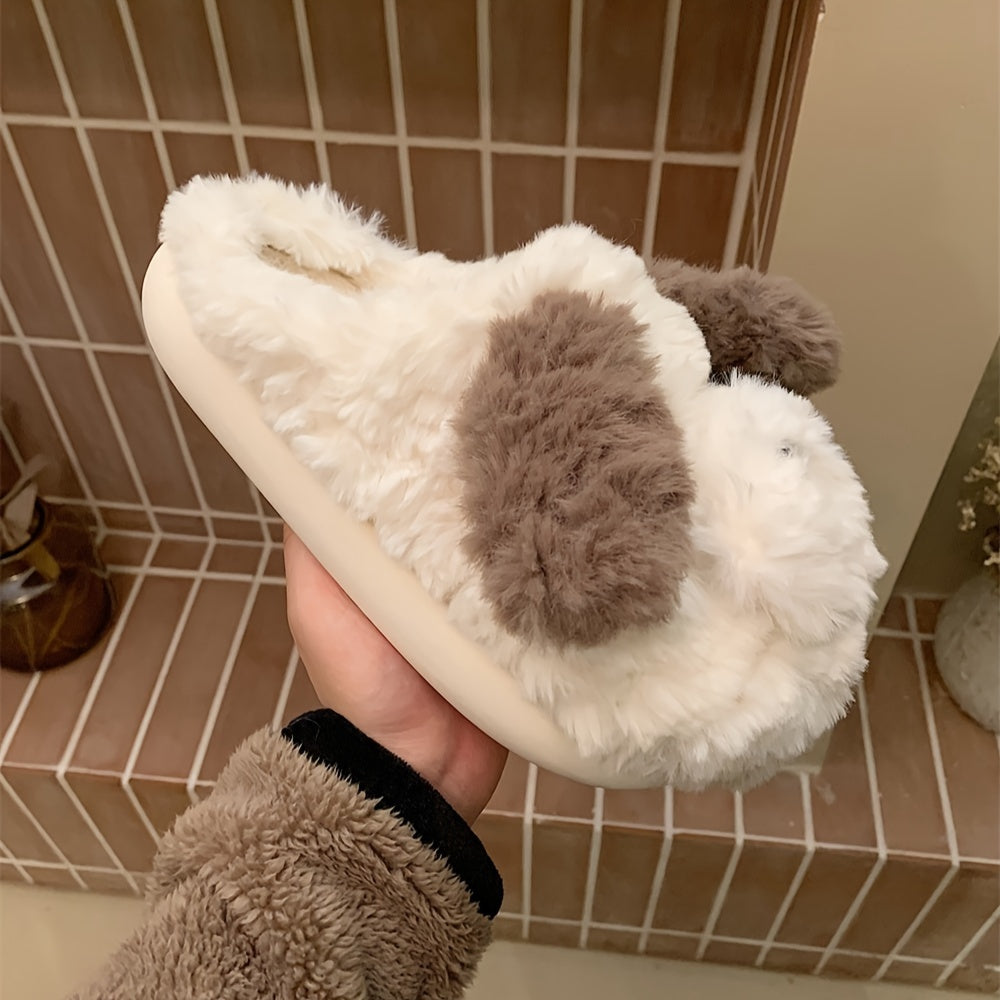 Winter Plush Slip-On Dog Slippers for Women and Men Cozy Faux Fur Lining