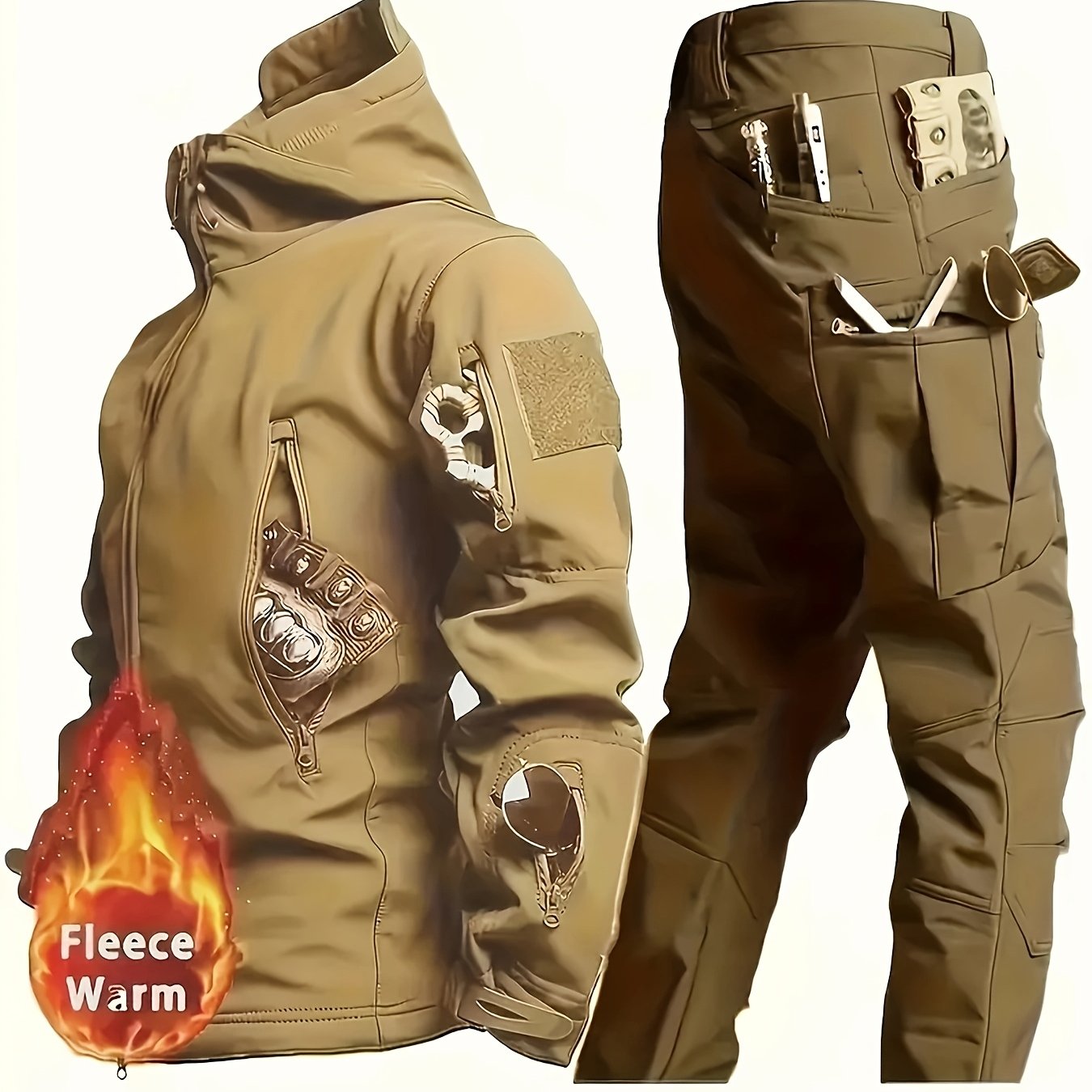 Traje de entrenamiento exterior para hombre, chaqueta con capucha y pantalones de poliéster y spandex, color sólido, corte regular