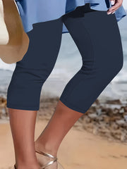 Women's Plus Size High-Waisted Capri Leggings Stretchy Comfort Black