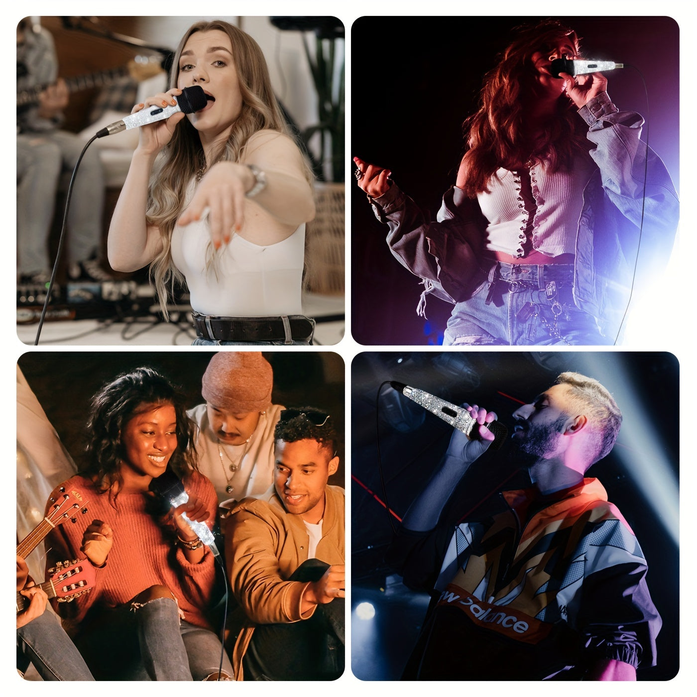 Metal Handheld Microphone with Rhinestones for Singing 6.35mm Jack Cable Included