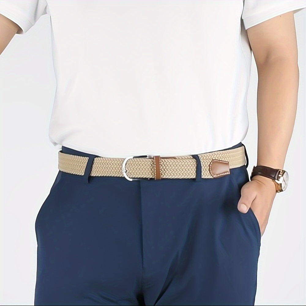 Unisex Canvas Belt with Braided Waistband and Pin Buckle for Casual Jeans