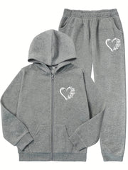 Girls' Girls' Casual Butterfly Heart Print Hooded Tracksuit Set Polyester Knit Long Sleeve Spring Fall