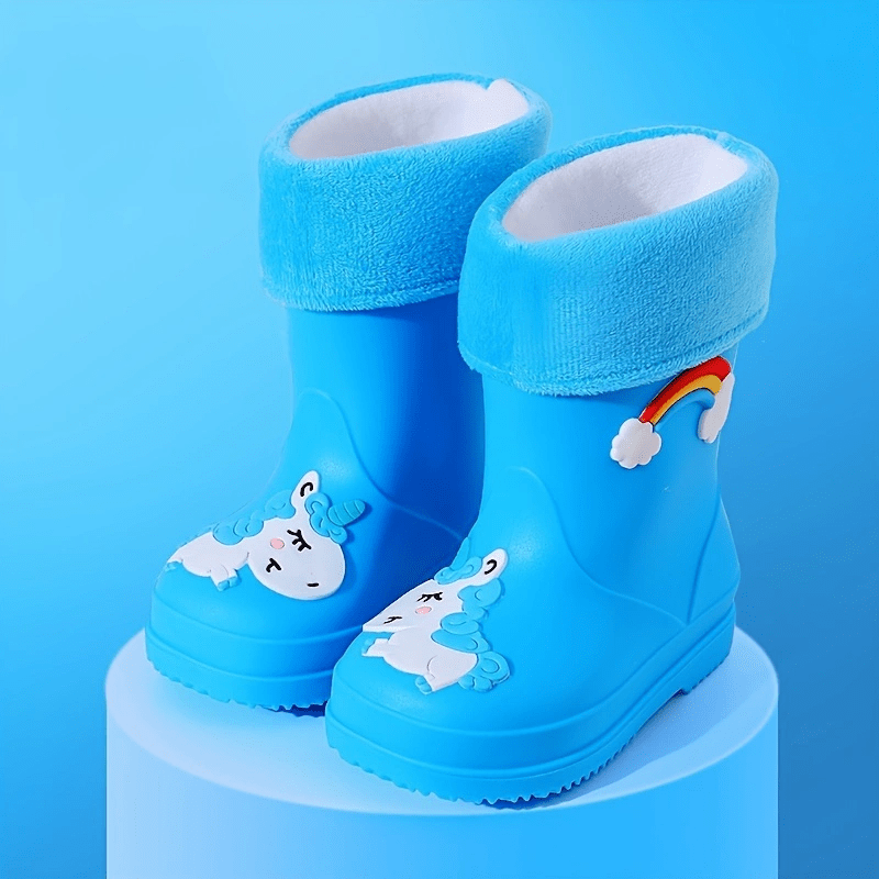 Kids' Rain Boots Unicorn Rainbow Plush Fleece Short PVC Slip-On Outdoor All-Season