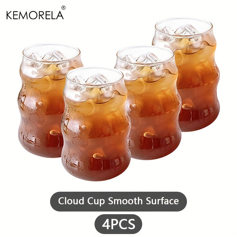 Set of 4/6 Irregular Shaped 17oz Reusable Glass Drinking Cups for Iced Coffee and Home Use