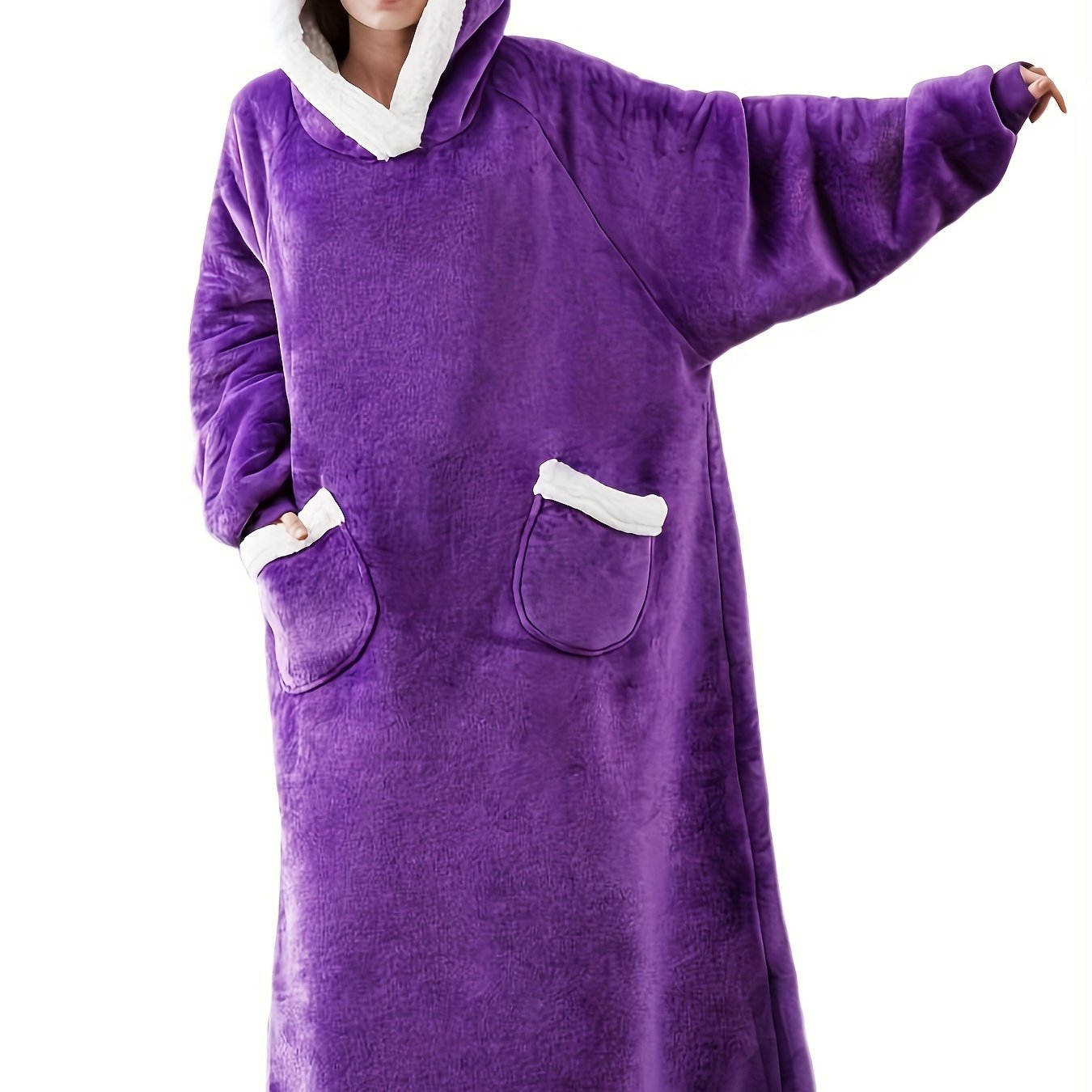 Plus Size Women's Fleece Robe with Pockets and Hooded Lounge Wear