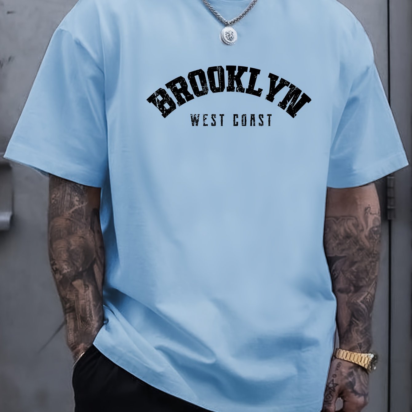 Katta o'lchamdagi erkaklar uchun BROOKLYN bosma T-ko'ylagi, katta va baland erkaklar uchun yozgi qisqa yengli T-ko'ylak.