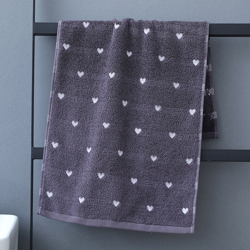 Cotton Velvet Towel with Heart Embroidery Gray White Dark Blue 450 GSM Quick-Drying Soft