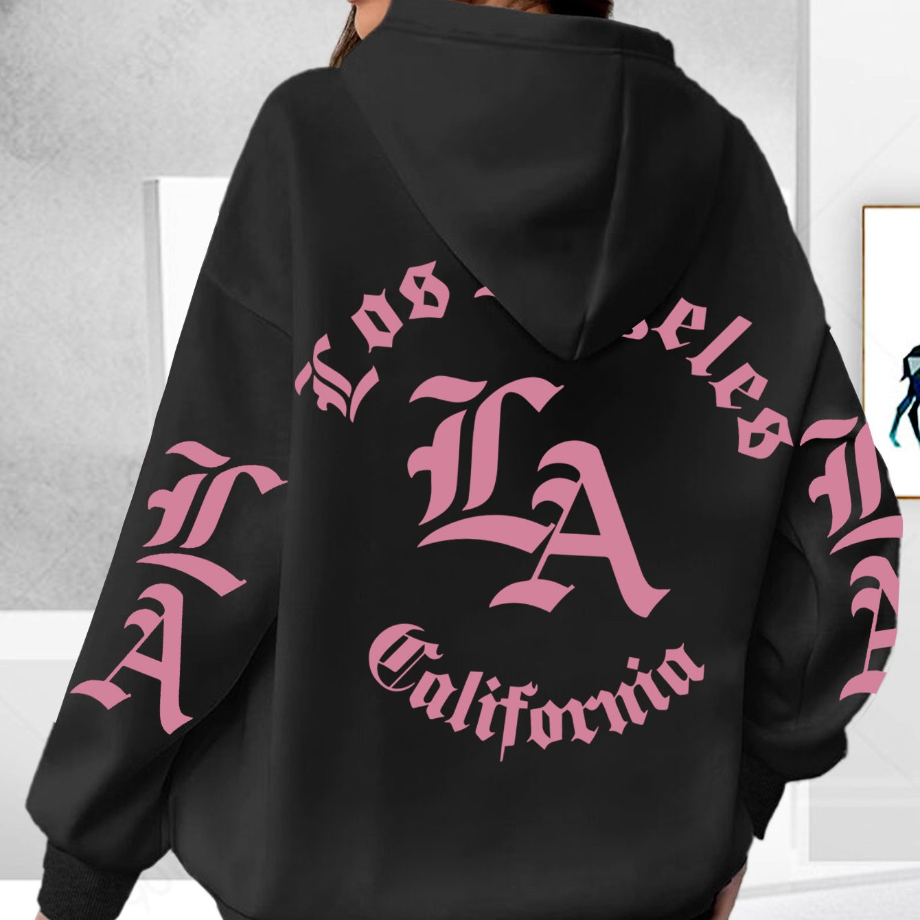 Women's Hoodie Sweatshirt with Long Sleeves and Los Angeles Print Casual Oversized
