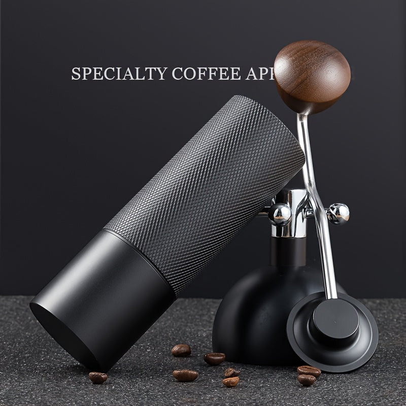Molino de café manual con muelas de acero, mango de madera negra para espresso y goteo