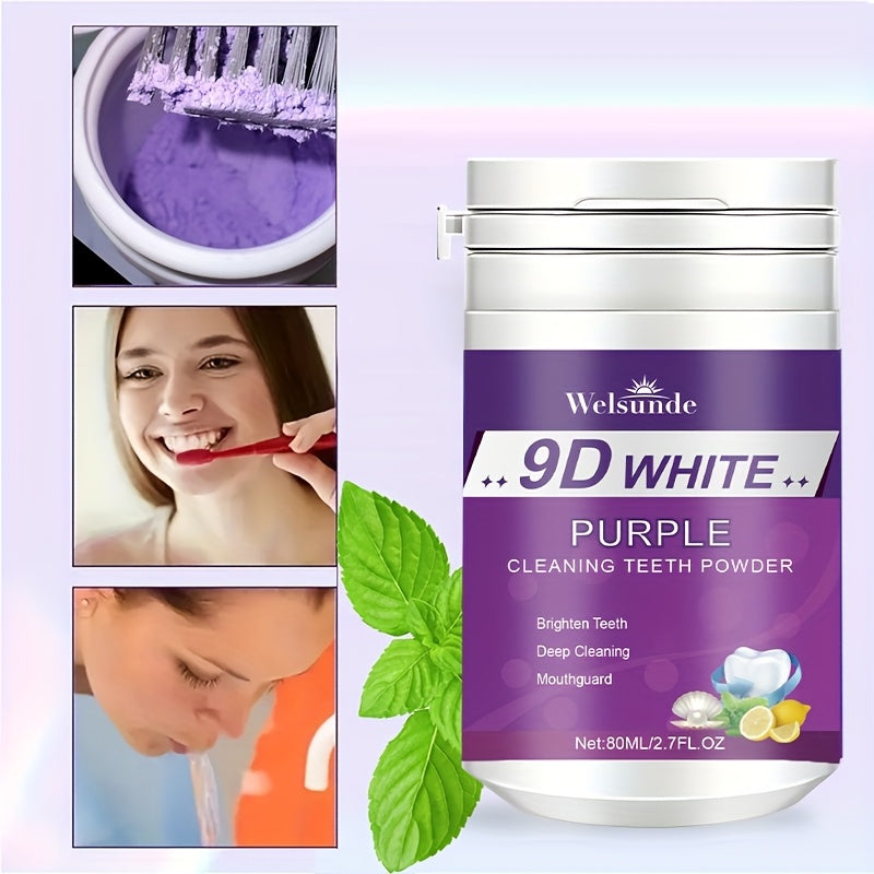 Travel Size Purple Teeth Whitening Powder 2.7oz Minty Fresh Deep Clean Gentle on Gums