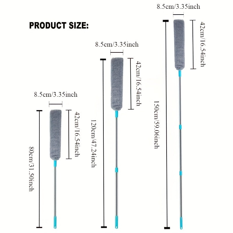 1 dona uzun tutqichi bo'lgan moslashuvchan tekis chang cho'tkasi, plastik, yotoq osti va mebel bo'shliqlarini tozalash uchun, qayta ishlatiladigan elektrostatik chang tozalash asbobi bilan.