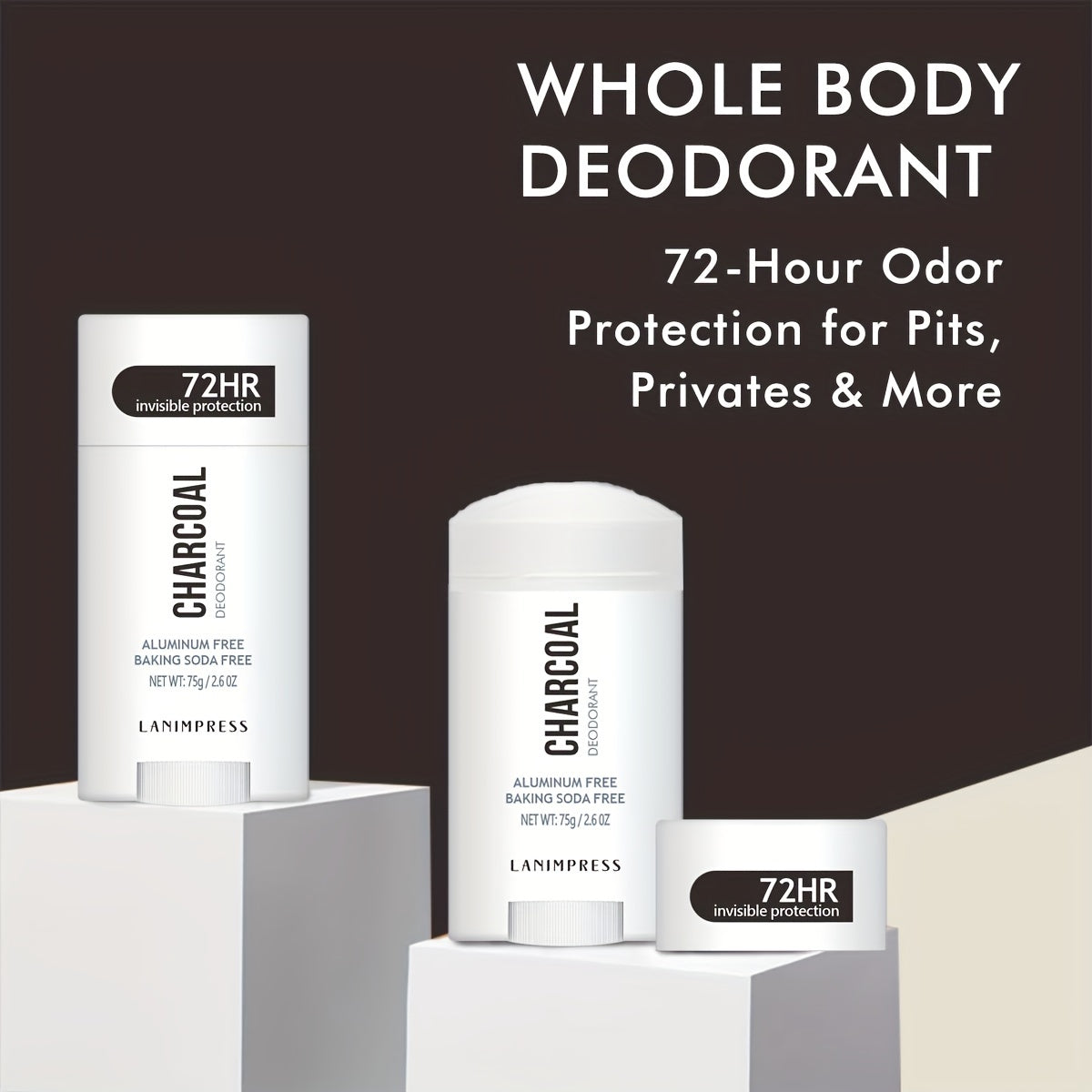 Lanimpress tomonidan 72 soat ko'rinmas himoya ko'mir deodoranti, 75g/2.6oz