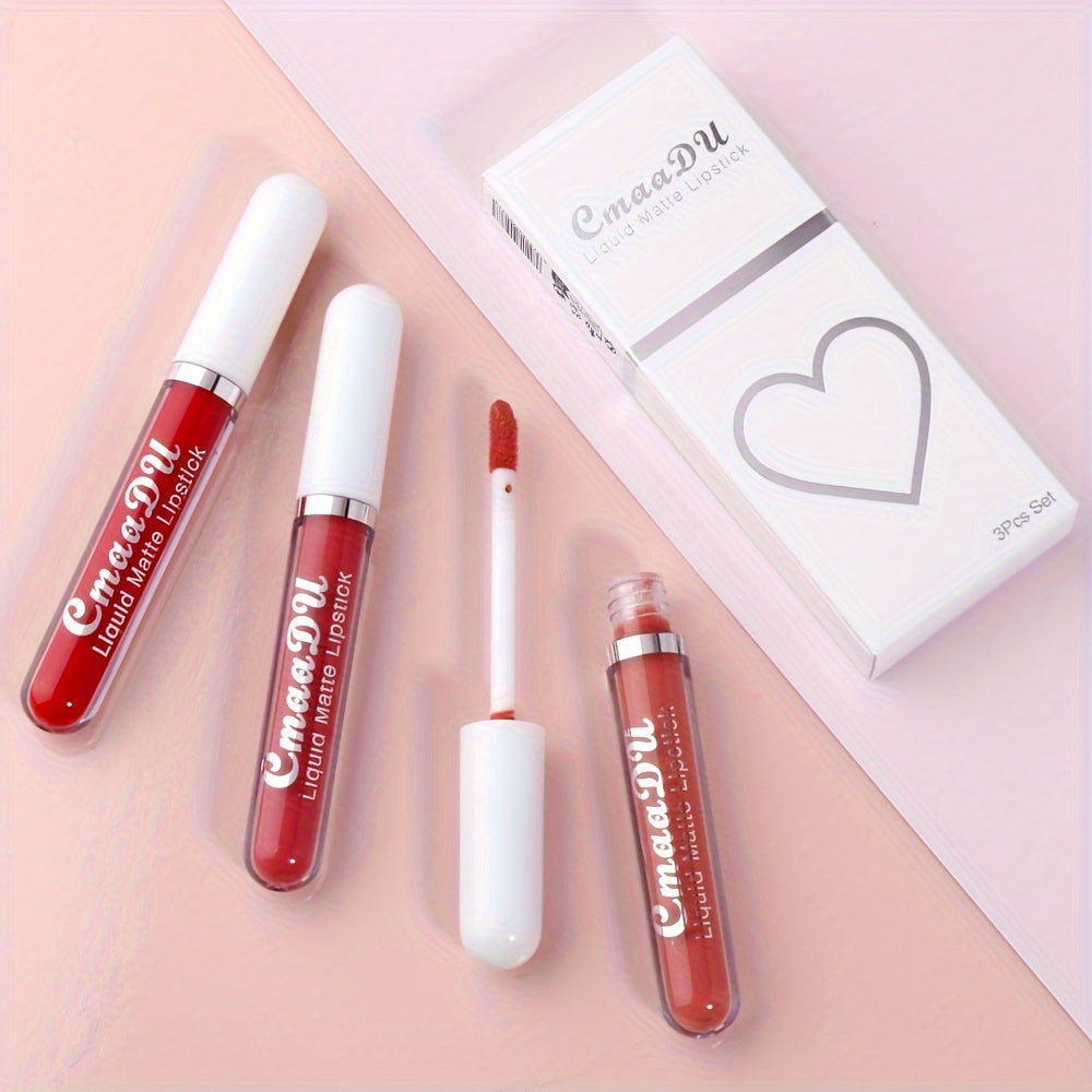 Set de labiales líquidos mate para mujer, a prueba de agua y de larga duración en tonos rojos