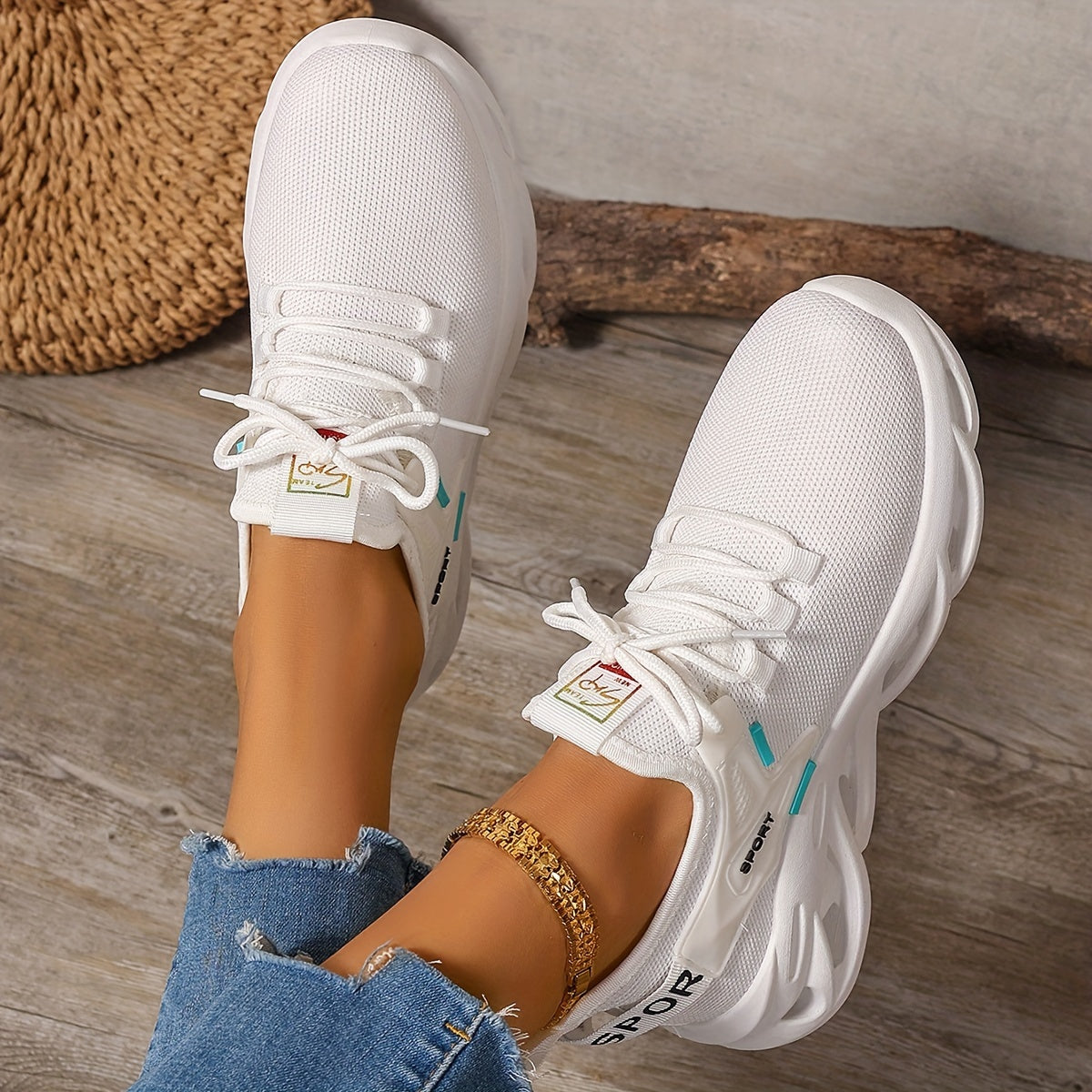 Women’s Red Breathable Knit Running Shoes Lightweight Cushion Sneakers