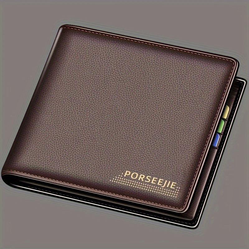 Men's Slim Faux Leather Wallet with Card Slots Large Capacity Bifold Gift