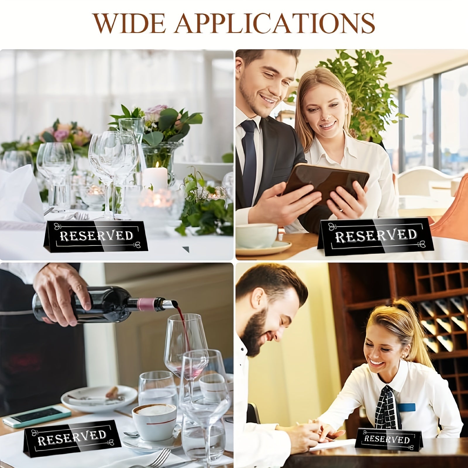 Set of 2 Acrylic Reserved Table Signs Waterproof Double-Sided Seating Tents for Weddings Parties Restaurants