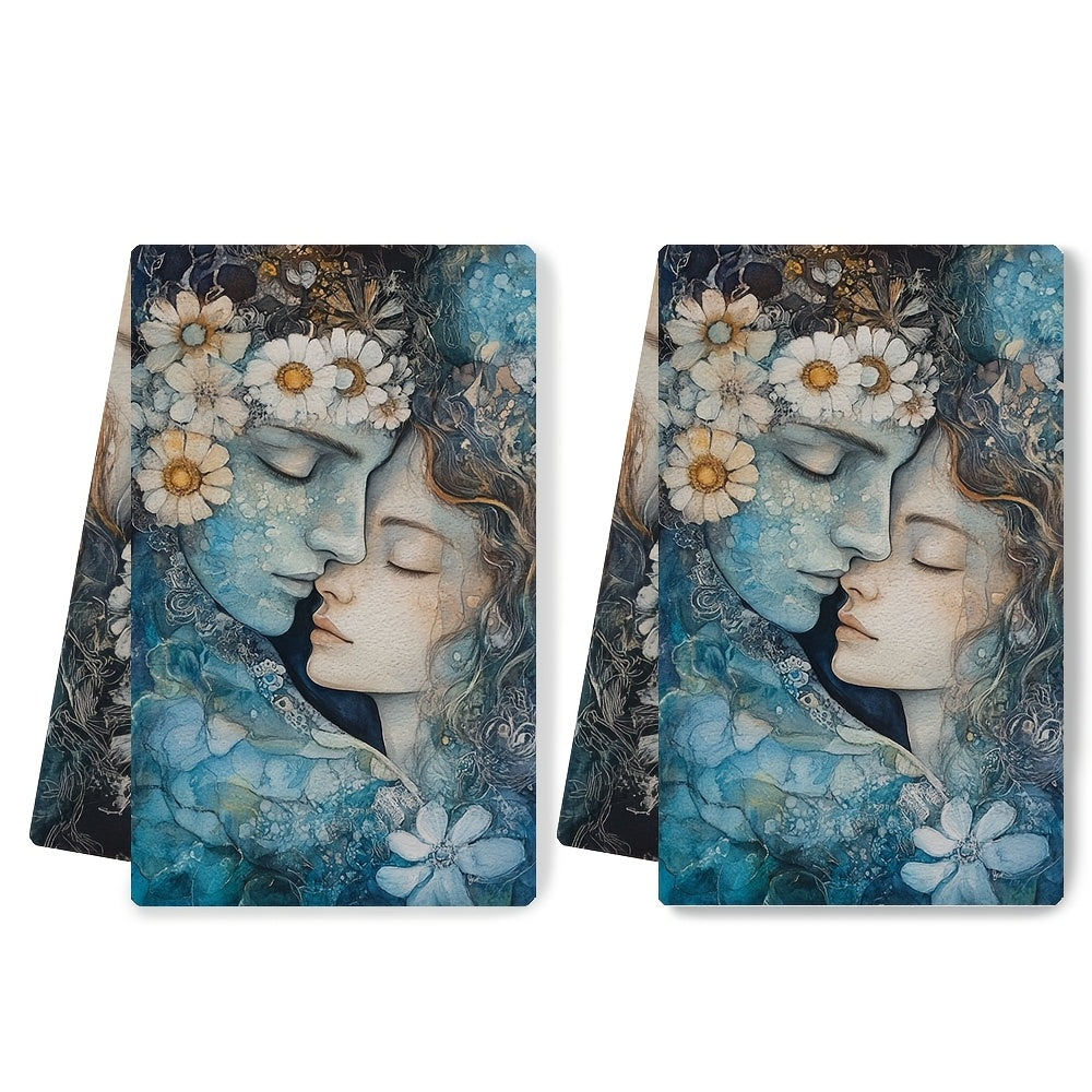 Two Pieces Ultra Soft Kitchen Towels Floral Design 40x60cm Absorbent