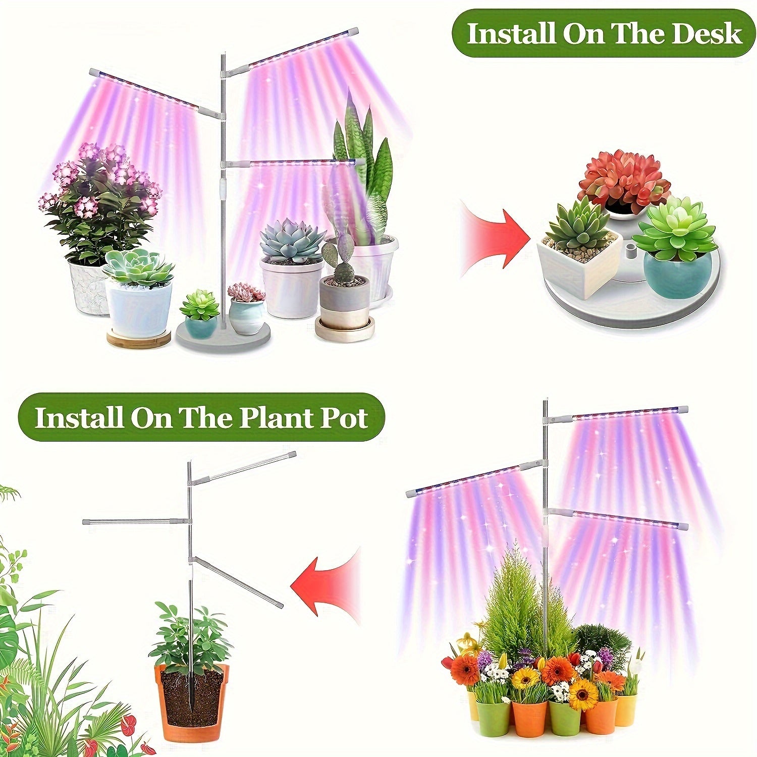 Indoor Plant LED Grow Light with 3 Heads USB Powered Adjustable Gooseneck 3 Lighting Modes