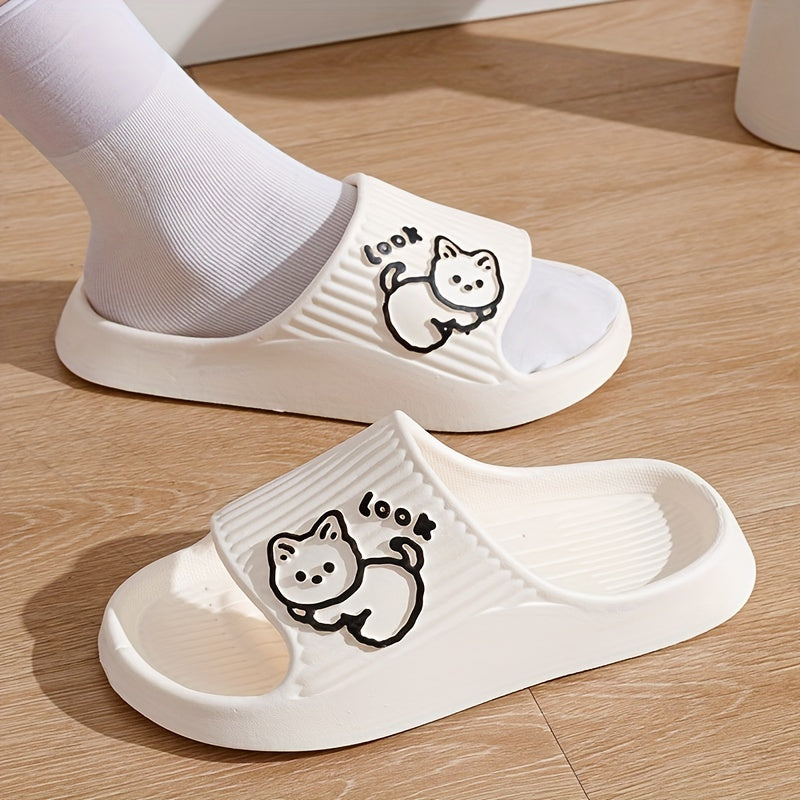 Women's Cat Pattern Open Toe Slides Soft Sole Indoor Shoes