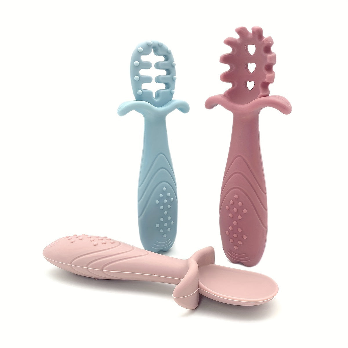 Set of 3 Soft Feeding Tableware for Toddlers Silicone Rice Paste Spoon and Fork